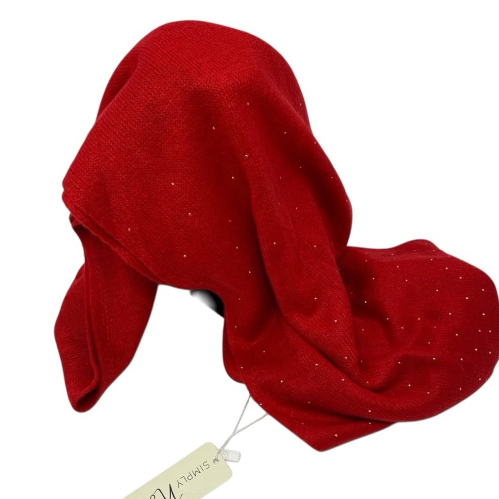 Simply Noelle NWT Christmas Red Bedazzled Scarf Wrap w/ Fringe